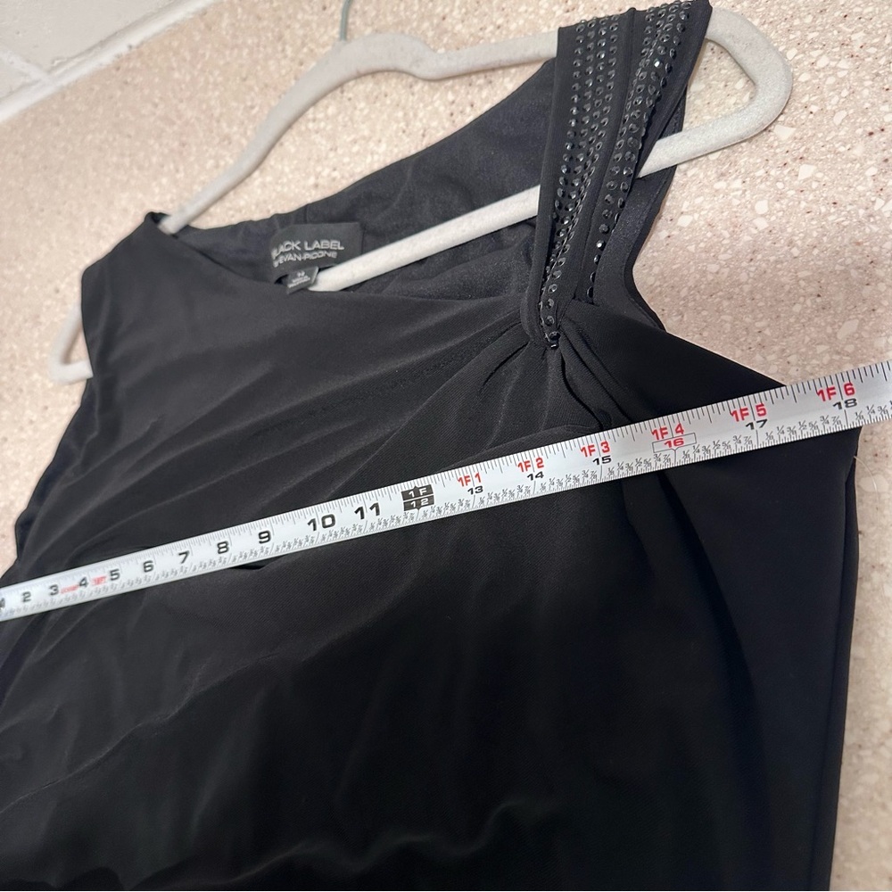Black Label by Evan Picone Black Bodycon Evening Bead Cocktail Midi Dress Size14 - Picture 14 of 16